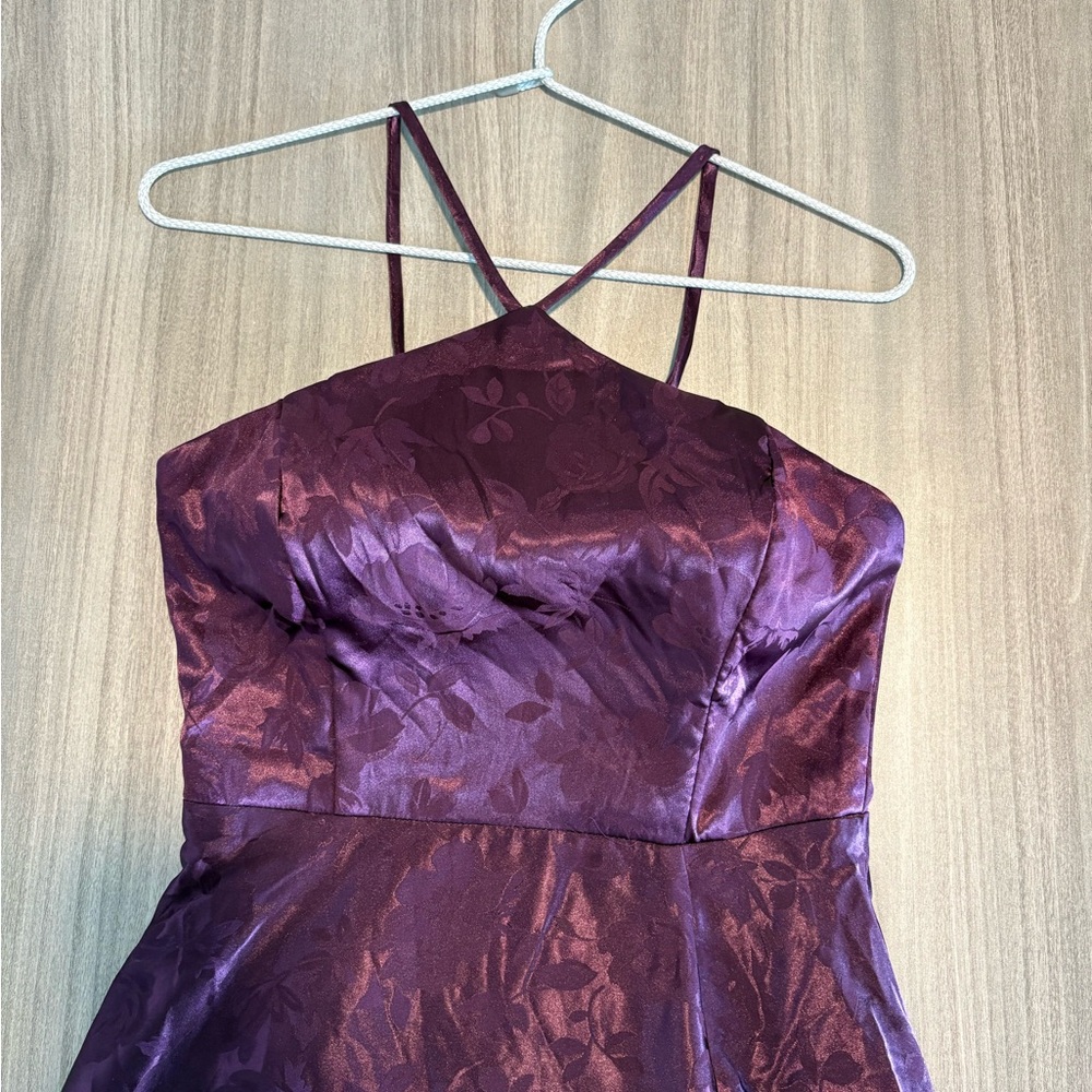 Lulu's “Elegant Sophistication Purple Satin Jacquard Halter Maxi Dress” - Picture 5 of 9